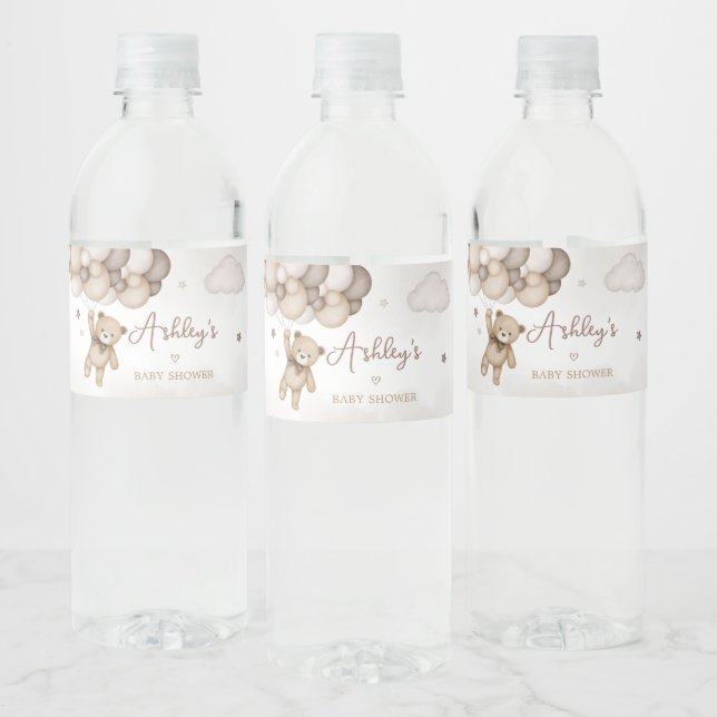 Bear Balloon Baby Shower Vattenflaskor Etikett (Flaskor)