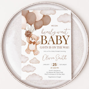 Bear Balloon Barly Wait Baby Shower Inbjudningar