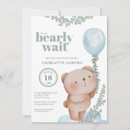 Bear Balloon Barly Wait Blue Boy Baby-inbjudan Inbjudningar