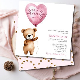 Bear Balloon Barly Wait Flicka Shower Inbjudningar