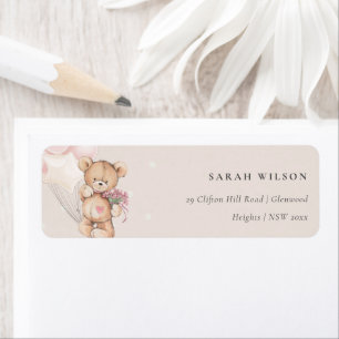  Bear Balloon Blommigt Bunch Heart Adress Returadress Etikett