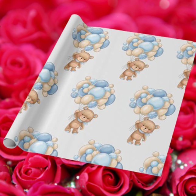 Bear Balloon Boy Cute Wrapping Papper Presentpapper (Wrap your gifts with love using Bear Balloon Boy Cute Wrapping Paper)