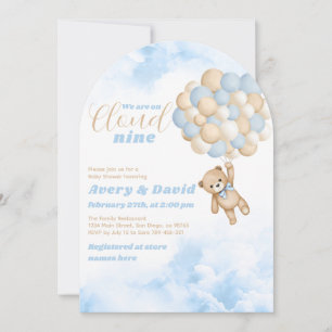 Bear Balloon Cloud Nine Fluffy Pojke Shower Inbjudningar