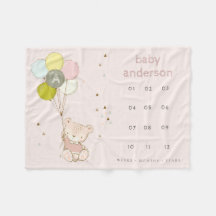  Bear Balloon Girly Monogram Baby-milsten
