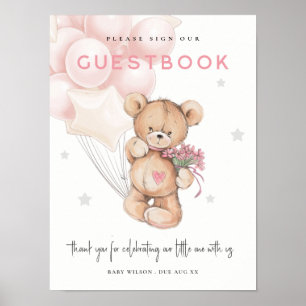  Bear Balloon Guestbook Sign Baby Shower Poster