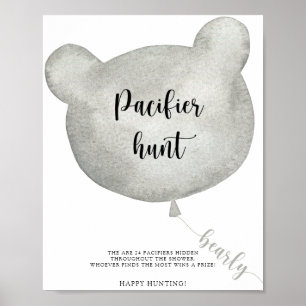 Bear Balloon nappar jagar babyduschspel poster