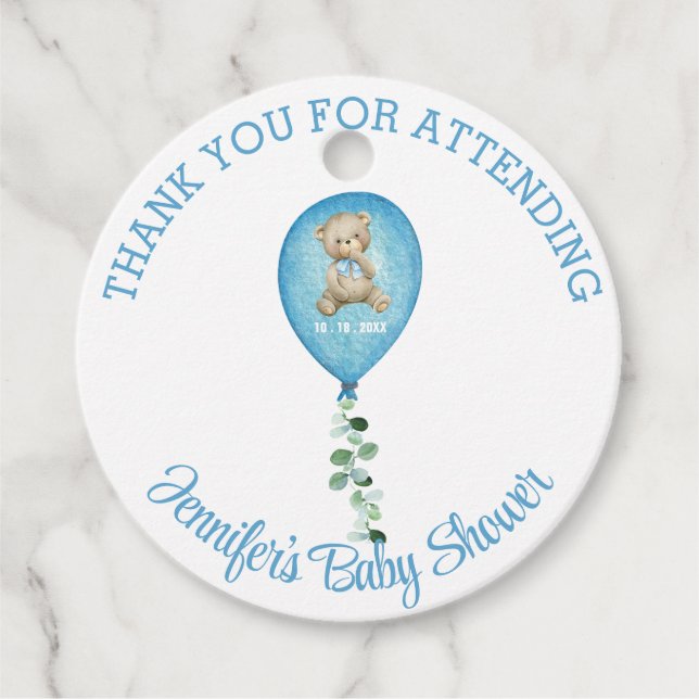Bear Balloon Personlig Tack Baby Shower Gåvor Etiketter (Framsida)