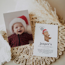 Bear Balloon Santa Hat First Birthday Photo
