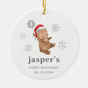 Bear Balloon Santa Hat Julgransprydnad Keramik