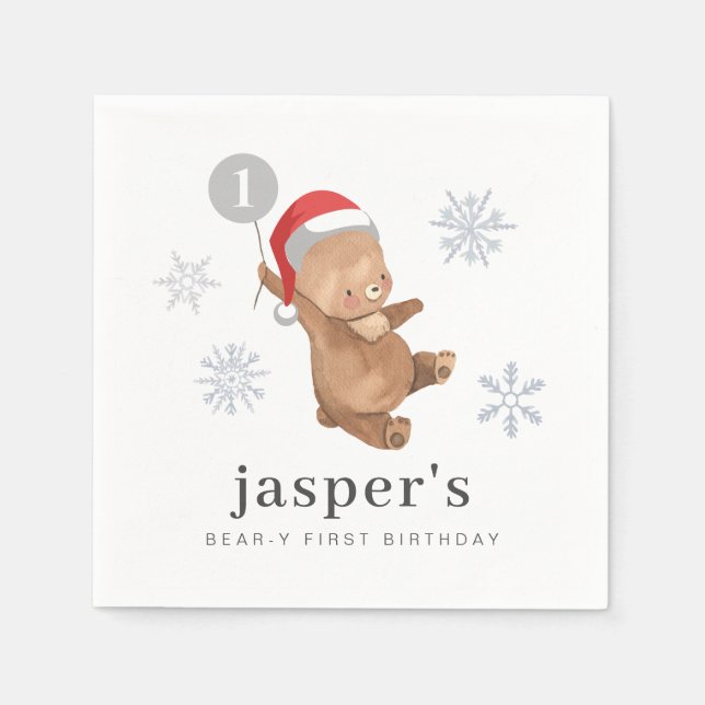Bear Balloon Santa Hat Pappersservett (Framsidan)