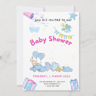Bear Balloons Baby Shower allt i en inbjudan