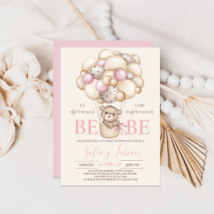 Bear Balloons Baby Shower Girl Spain-inbjudan Inbjudningar