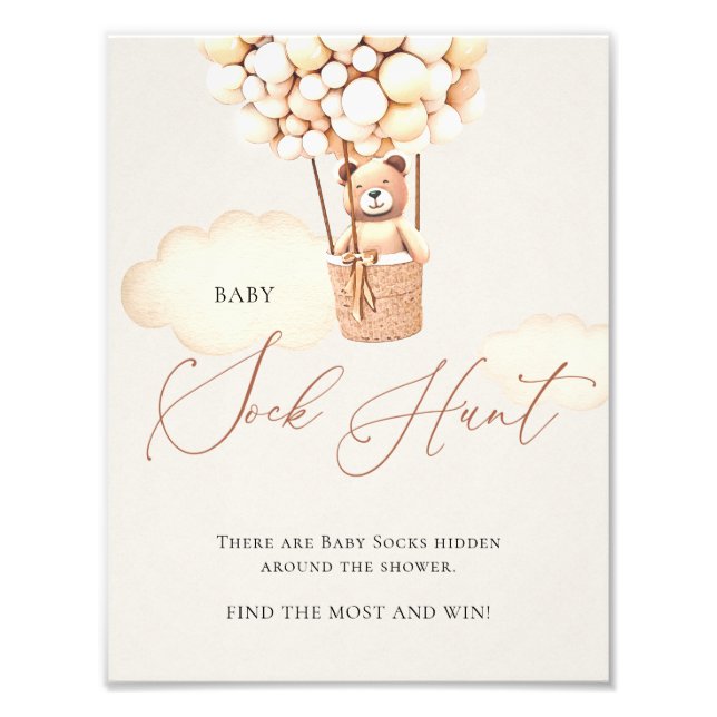 Bear Balloons Baby Sock Hunt - Undertecknet Fototryck (Framsidan)