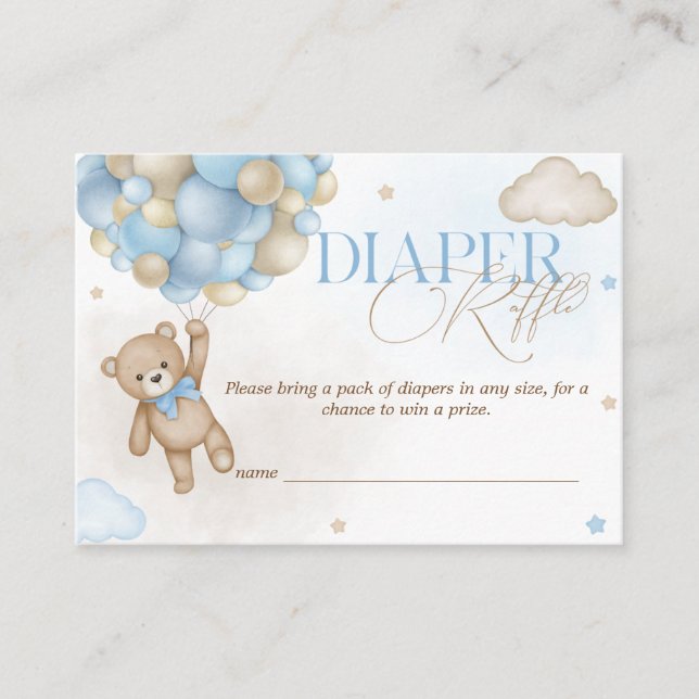 Bear Balloons Boy Shower Raffle Tilläggskort (Framsida)