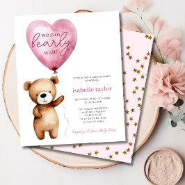 Bear Balloons Flicka Shower Budget-inbjudan