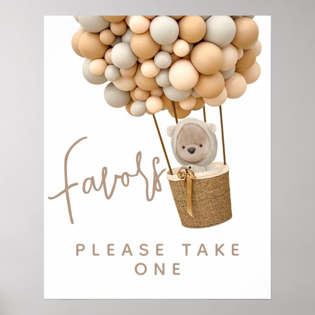 Bear Balloons Modern Baby Shower-favoriter Poster (Framsidan)