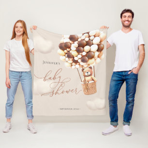 Bear Balloons Neutralt Virtuell Shower BackDrop Fl Fleecefilt