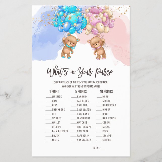 Bear Balloons What's in your Purse Game Flyer (Framsidan)