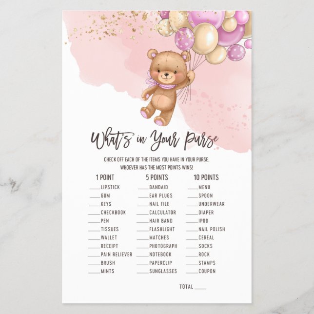 Bear Balloons What's in your Purse Game Flygblad (Framsidan)