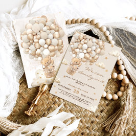 Bear Balloths Barly Wait Guld Neutralt Baby Shower Inbjudningar