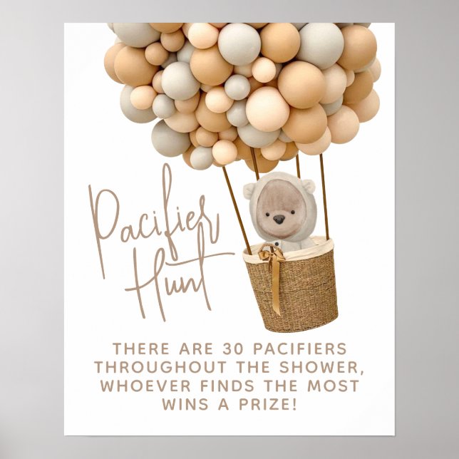 Bear Balloths Modern Baby Shower Nappar Hunt Poster (Framsidan)
