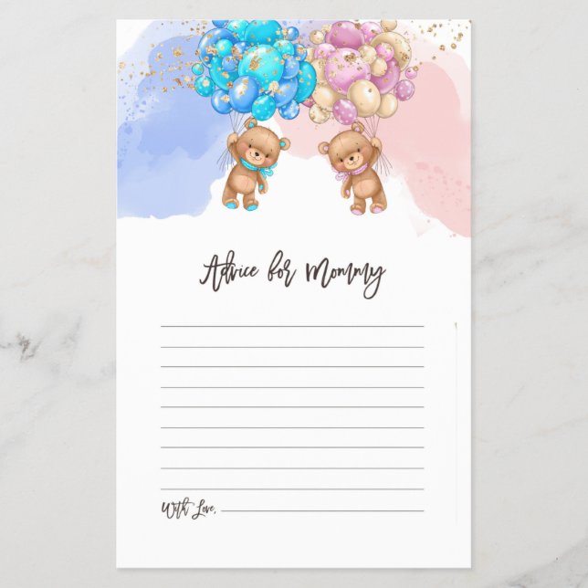 Bear Balloy Baby Shower Advice Card Flyer (Framsidan)