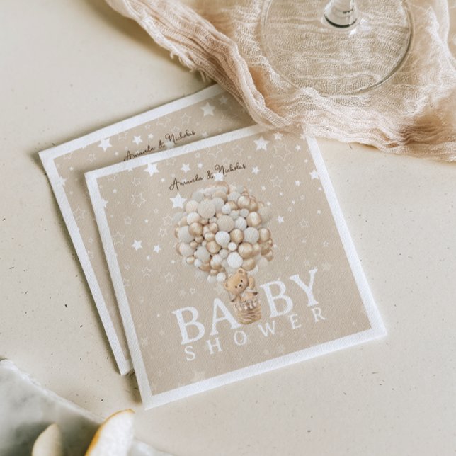 Bear Balloy Baby Shower Light Brown & Guld Pappersservett (Skapare uppladdad)