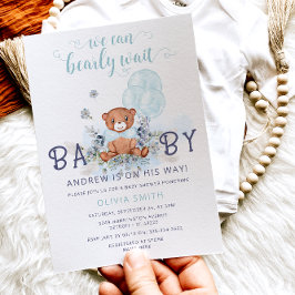 Bear Balloy Barly Wait Boy Baby Shower Inbjudningar