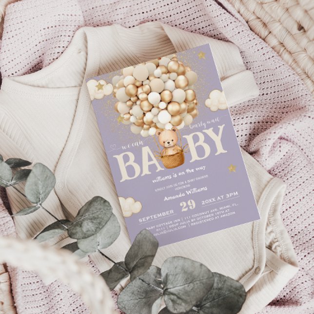 Bear Balloy Barly Wait Girl Baby Shower Inbjudningar (Skapare uppladdad)