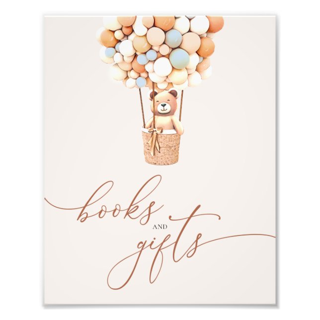 Bear Balloy Bokar och Gifts Baby Shower Sign Fototryck (Framsidan)