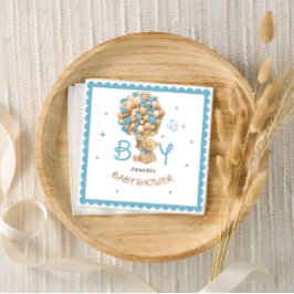 Bear Balloy Modern Cute Blue Pojke Shower Pappersservett