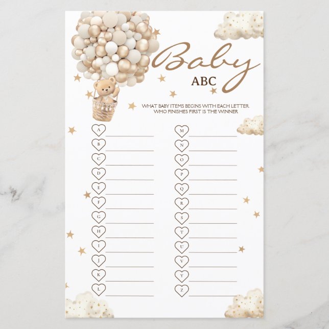 Bear Balloys Barly Wait Baby Shower ABC-spel (Framsida)