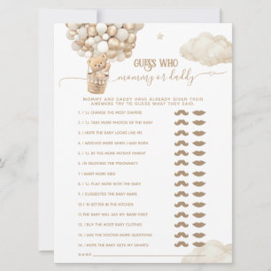 Bear Balloys Barly Wait Baby Shower-spel Inbjudningar