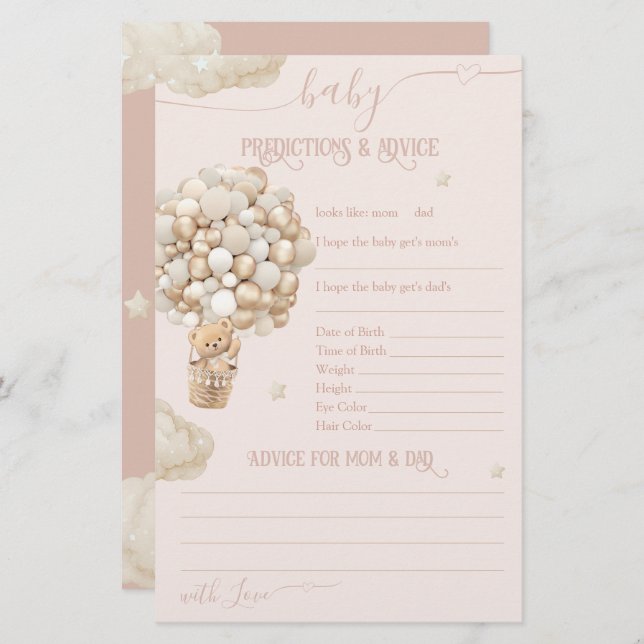 Bear Balloys Barly Wait Flicka Shower Game (Fram/baksida)