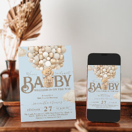 Bear Balloys Barly Wait Pojke Shower Inbjudningar