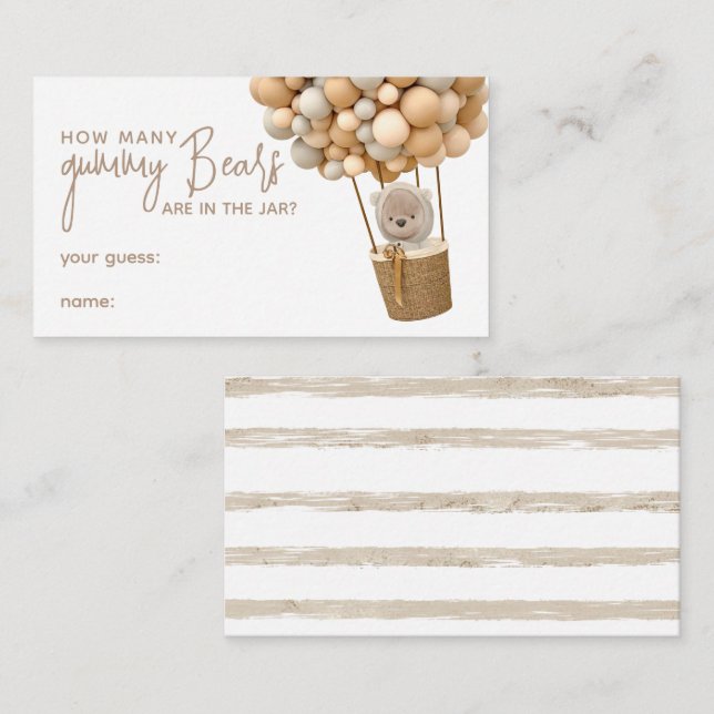 Bear Balloys Modern Baby Shower gissningsspel Tilläggskort (Fram/baksida)