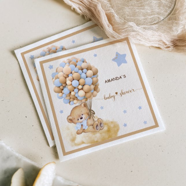 Bear Barly Wait Blue Balloon Baby Shower Pappersservett (Skapare uppladdad)