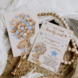 Bear Barly Wait Light Blue Baby Shower Inbjudningar