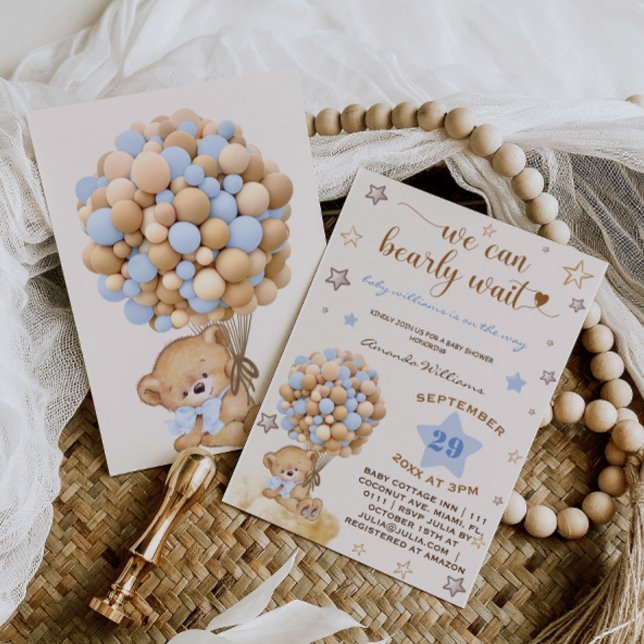 Bear Barly Wait Light Blue Baby Shower Inbjudningar (Skapare uppladdad)