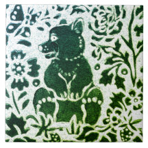 Bear Batik Modern Grönt Blue Blommigt Woodland
