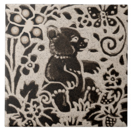 Bear Batik Stoneware Woodland Animal Tan Grått Kakelplatta