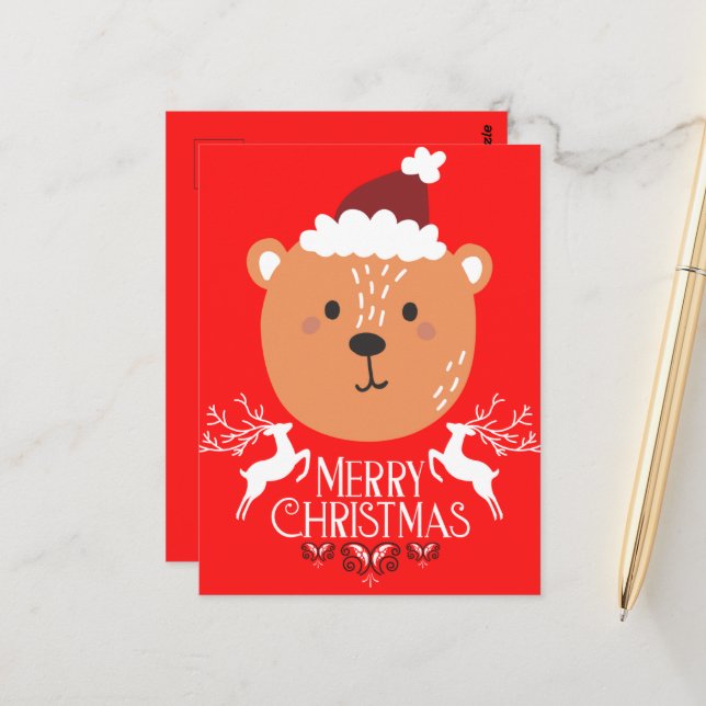 Bear Bear Funny jul Red Helgdagars Postcards Vykort (Fram/Back In Situ)
