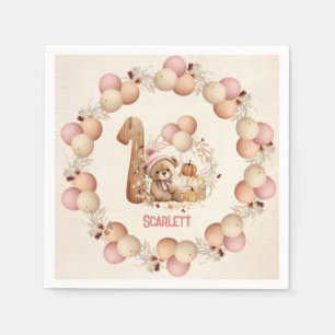 Bear Beary 1st Birthday Girl Pappra Napkins Pappersservett