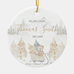 Bear Big Brother Winter Woodland Mountain Ceramic Julgransprydnad Keramik