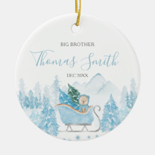 Bear Big Brother Winter Woodland Mountain Julgransprydnad Keramik