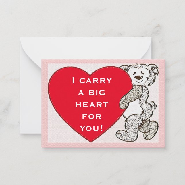 Bear Big Red Heart Rosa Kant Valentine Kids Cards Anteckningskort (Framsida)