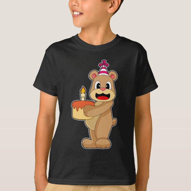 Bear Birthday Candle Cake T Shirt (Framsida)
