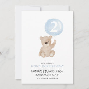 Bear Blue Balloon 2:a födelsedagsinbjudan Inbjudningar