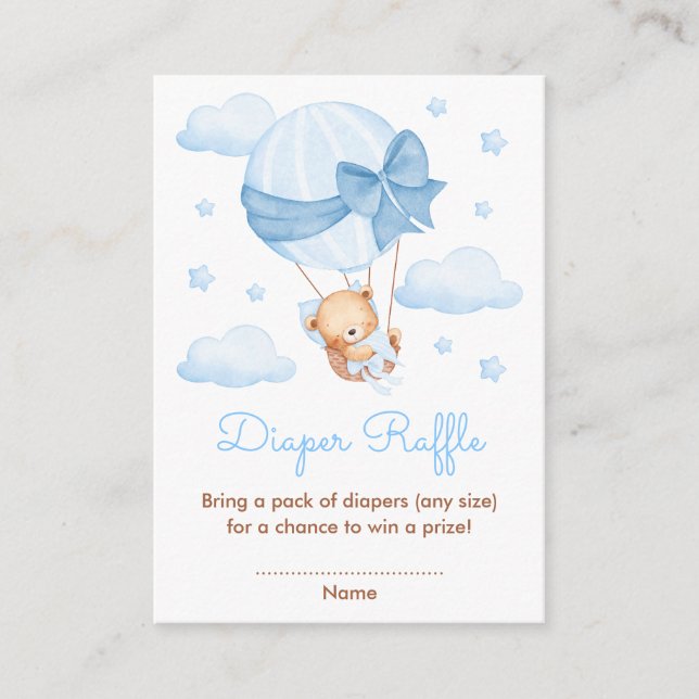 Bear Blue Balloon Baby Shower Raffle Tilläggskort (Framsida)