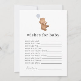 Bear Blue Balloon Önskemål för Baby Card Inbjudningar
